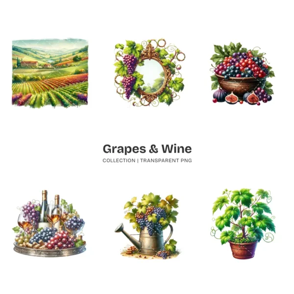 Grapes & Wine PNG Clipart Collection - 102 PNG, Fruit Graphics, Cocktail, Alcohol, Champagne Printables, Commercial use, Digital download