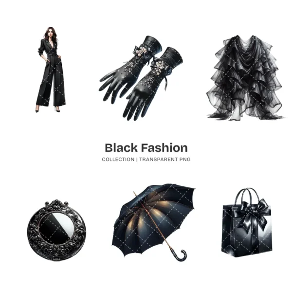 Black Fashion PNG Clipart Collection - 100 PNG, Black Lovers Graphics, Wedding Elements Printable, Commercial use, Digital download