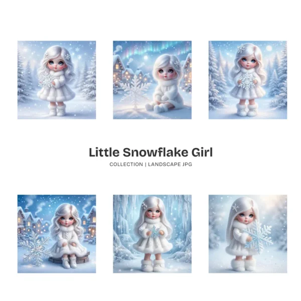 Little Snowflake Girl PNG Clipart Collection - 62 PNG, Snowy Princess Graphics, Winter Fantasy Printable, Commercial use, Digital download