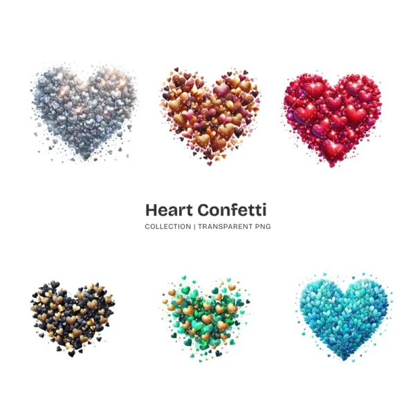Heart Confetti PNG Clipart Collection - 60 PNG, Birthday Party Graphics, Valentine’s Day Printable, Commercial use, Digital download
