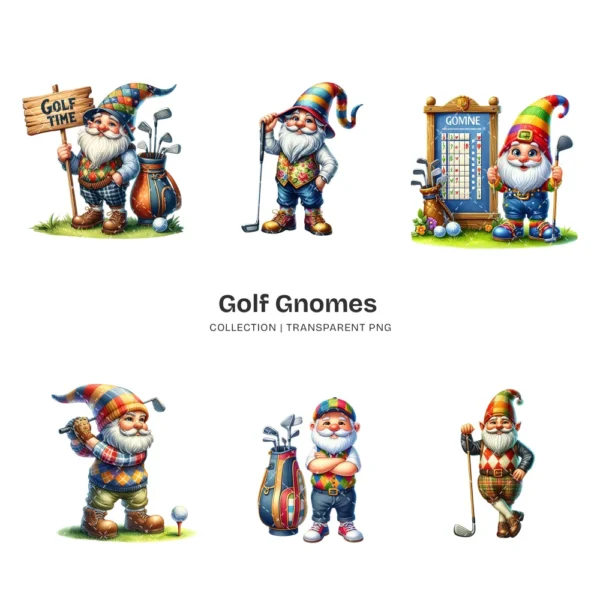 Golf Gnomes PNG Clipart Collection - 61 PNG, Golfing Graphics, Sport Gnome, Athletic Printable, Commercial use, Digital download