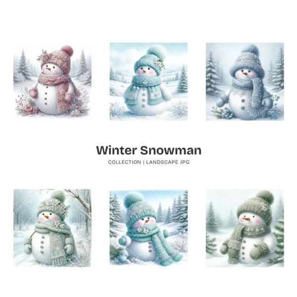 Winter Snowman JPG Clipart Collection - 55 JPG, Christmas Snowman Graphics, Snowy Scene Printable, Commercial use, Digital download
