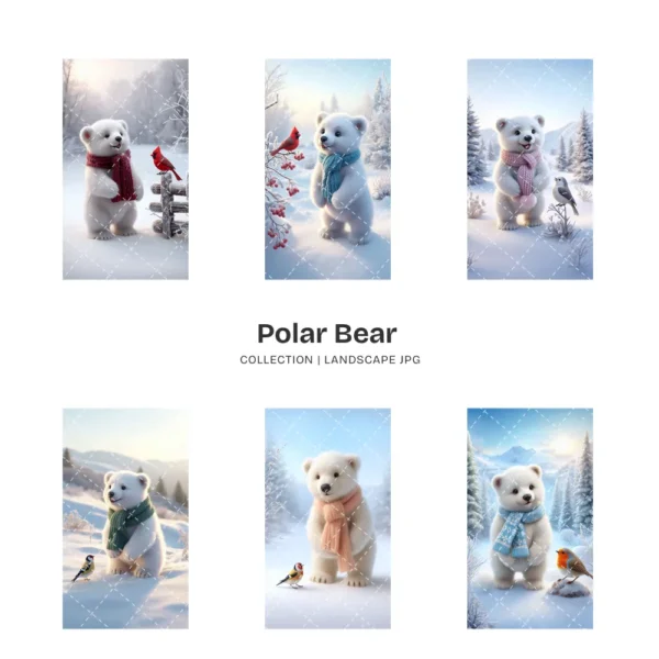 Polar Bear JPG Clipart Collection - 60 JPG, snowy animal Graphics, Christmas Bear, Arctic Winter Printable, Commercial use, Digital download