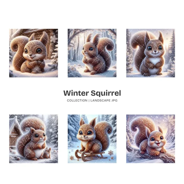 Winter Squirrel JPG Clipart Collection - 60 JPG, Snow Animal Graphics, Winter Woodland Printables, Commercial use, Digital download