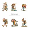 Fisherman Whimsical Clipart - 60 PNG, Grandpa Graphics, Rustic Lake Life Illustration, Humor Clipart, Commercial use, Digital download