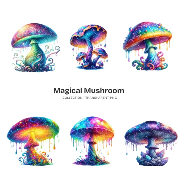 Magical Mushroom PNG Clipart Collection - 65 PNG, Mystical Fungi Graphics, Whimsical Forest Printables, Commercial use, Digital Download