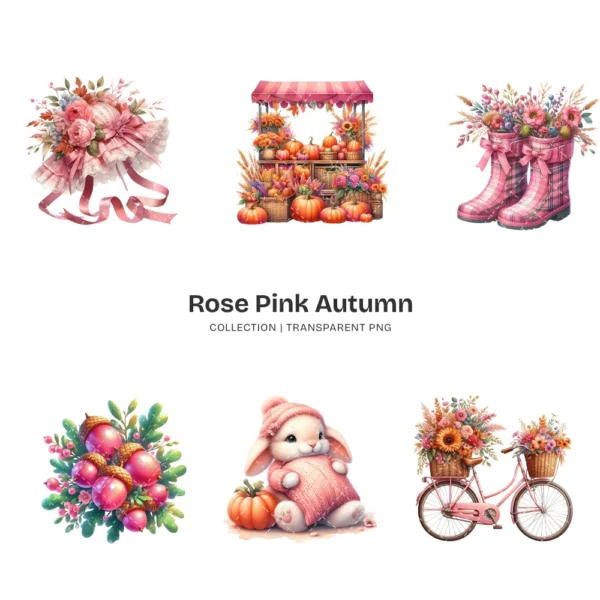 Rose Autumn PNG Clipart Collection - 60 PNG, Autumn Graphics, Pink Autumn, Coquette Fall Printables, Commercial use, Digital download