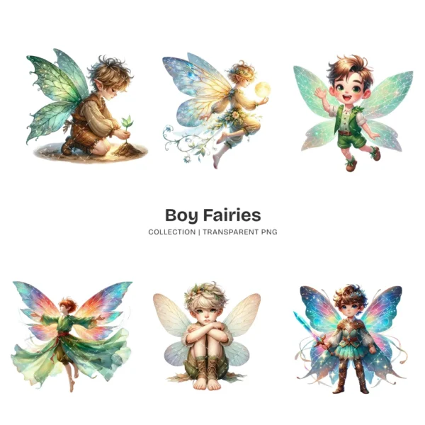 Boy Fairies PNG Clipart Collection - 68 PNG, Magical Fairy Graphics, Ethereal Fairy Printables, Commercial use, Digital download