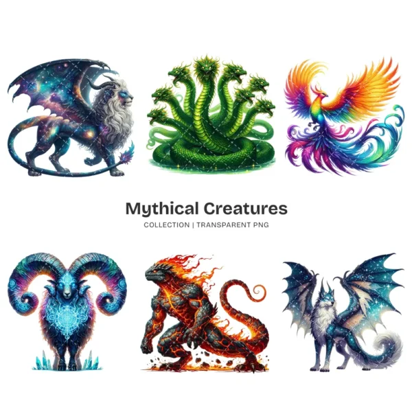 Mythical Creatures PNG Clipart Collection - 60 PNG, Enchanting creatures Graphics, Mythical Illustration, Commercial use, Digital download