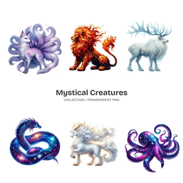Mystical Creatures PNG Clipart Collection - 60 PNG, Mythical Creatures Graphics, Magical Illustration, Commercial use, Digital download