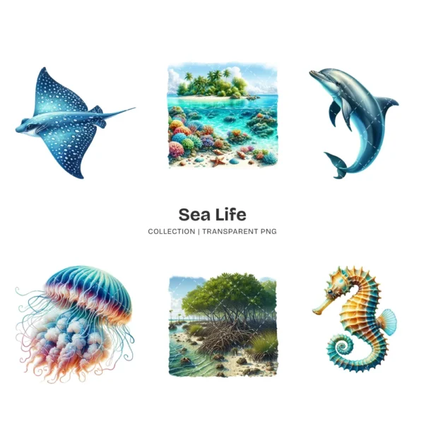 Sea Life PNG Clipart Collection - 60 PNG, Marine Animal Graphics, Underwater, Ocean Stuff Printables, Commercial use, Digital download