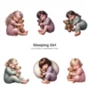 Sleeping Girl PNG Clipart Collection - 63 PNG, Sleeping Toddler Graphics, Baby Girl, Teddy Bear Printable, Commercial use, Digital download