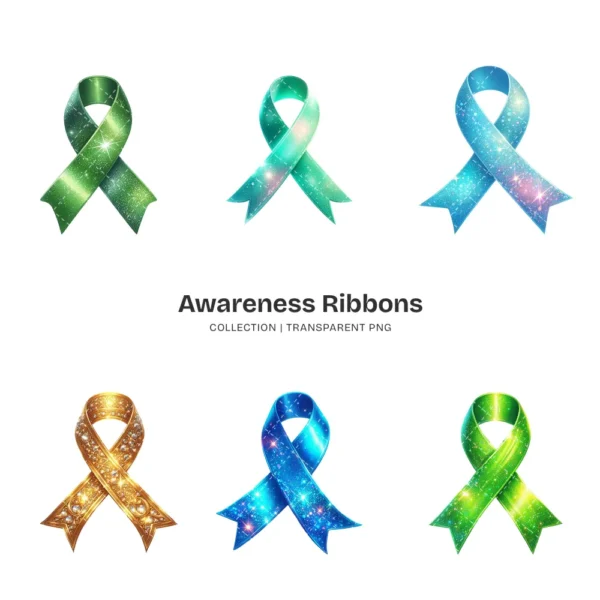 Awareness Ribbons PNG Clipart Collection - 60 PNG, Mental Health Graphics, Support Symbols Printable, Commercial use, Digital download
