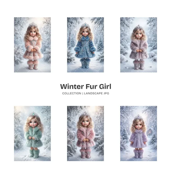 Winter Fur Girl JPG Clipart Collection - 66 JPG, snow princess Graphics, Frosty Scenes, Winter Printable, Commercial use, Digital download