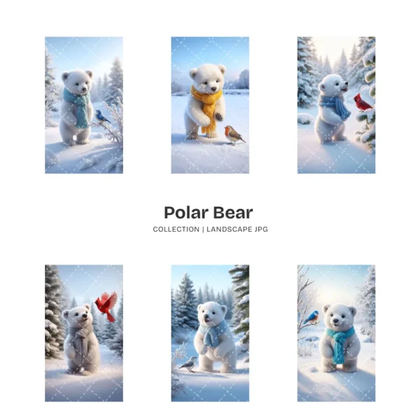 Polar Bear JPG Clipart Collection - 60 JPG, snowy animal Graphics, Christmas Bear, Arctic Winter Printable, Commercial use, Digital download