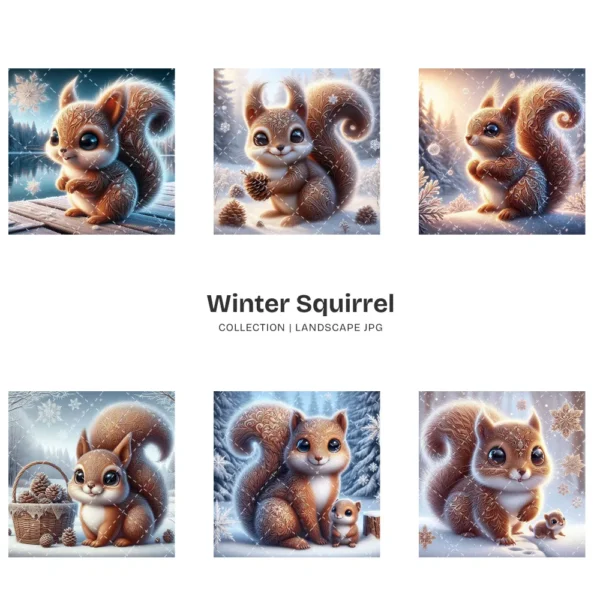 Winter Squirrel JPG Clipart Collection - 60 JPG, Snow Animal Graphics, Winter Woodland Printables, Commercial use, Digital download