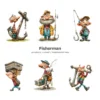 Fisherman Whimsical Clipart - 60 PNG, Grandpa Graphics, Rustic Lake Life Illustration, Humor Clipart, Commercial use, Digital download