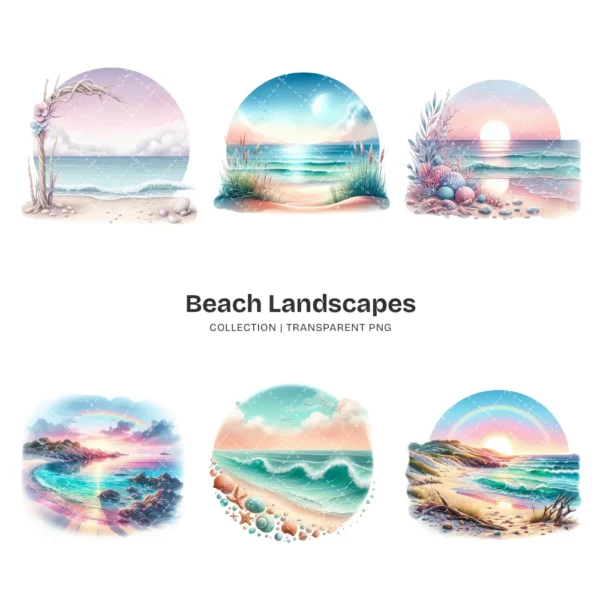Beach Landscapes PNG Clipart Collection - 61 PNG, Scenic Coastal Graphics, Summer Travel Illustration, Commercial use, Digital download