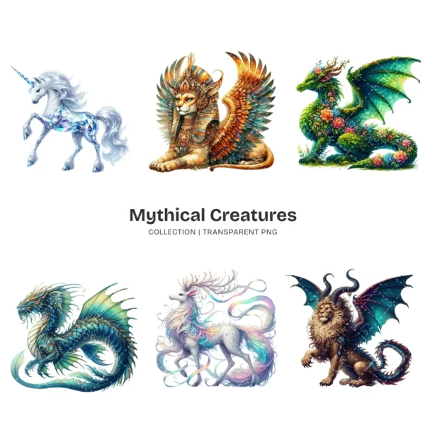 Mythical Creatures PNG Clipart Collection - 60 PNG, Enchanting creatures Graphics, Mythical Illustration, Commercial use, Digital download