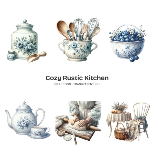 Cozy Rustic Kitchen PNG Clipart Collection - 62 PNG, Woman Baking Graphics, Dining, Groceries, Cooking Art, Commercial use, Digital download