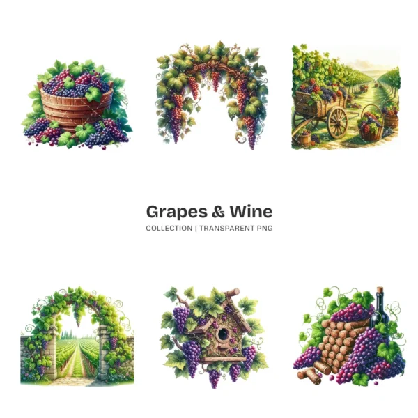 Grapes & Wine PNG Clipart Collection - 102 PNG, Fruit Graphics, Cocktail, Alcohol, Champagne Printables, Commercial use, Digital download