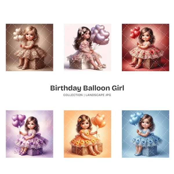 Birthday Balloon Girl PNG Clipart Collection - 62 PNG, Heart Balloons Graphics, Birthday Girl Printable, Commercial use, Digital download