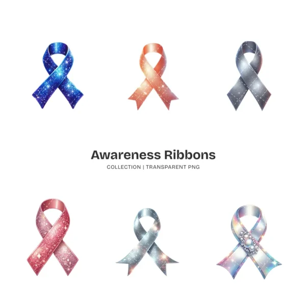 Awareness Ribbons PNG Clipart Collection - 60 PNG, Mental Health Graphics, Support Symbols Printable, Commercial use, Digital download