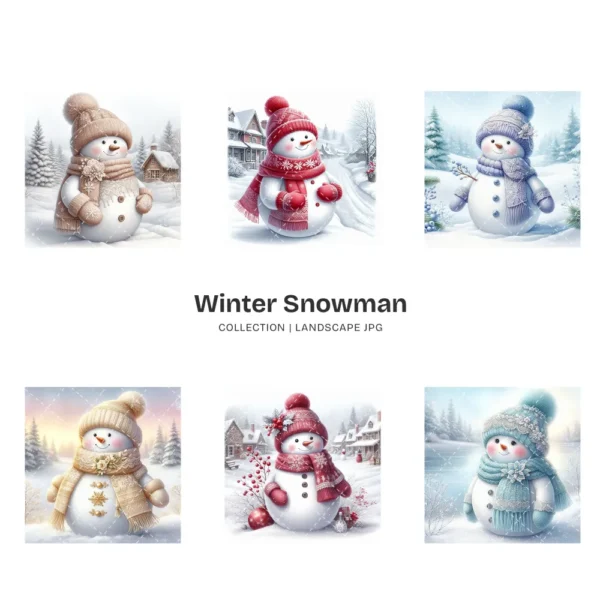 Winter Snowman JPG Clipart Collection - 55 JPG, Christmas Snowman Graphics, Snowy Scene Printable, Commercial use, Digital download