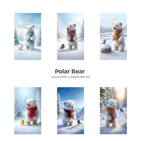 Polar Bear JPG Clipart Collection - 60 JPG, snowy animal Graphics, Christmas Bear, Arctic Winter Printable, Commercial use, Digital download
