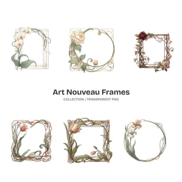 Art Nouveau Frames PNG Clipart Collection - 67 PNG, Chinoiserie Graphics, Baroque, Autumn Frames Printables, Commercial use,Digital download