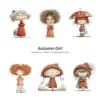 Quirky Autumn Girl Watercolor Clipart - 72 PNG, Fall Cozy Girl Graphics, Pumpkin Spice Coffee Illustration, Commercial use, Digital download