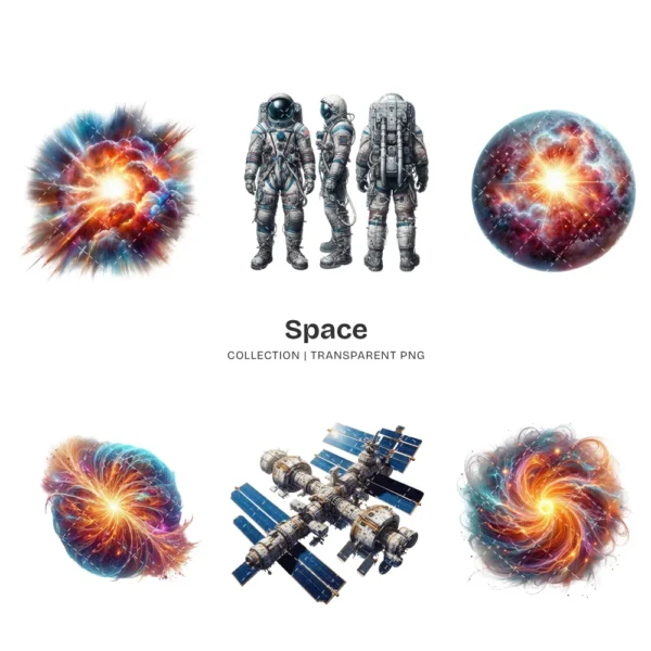 Space PNG Clipart Collection - 100 PNG, Cute Planets and Stars Graphics, Solar System Printables, Commercial use, Digital Download