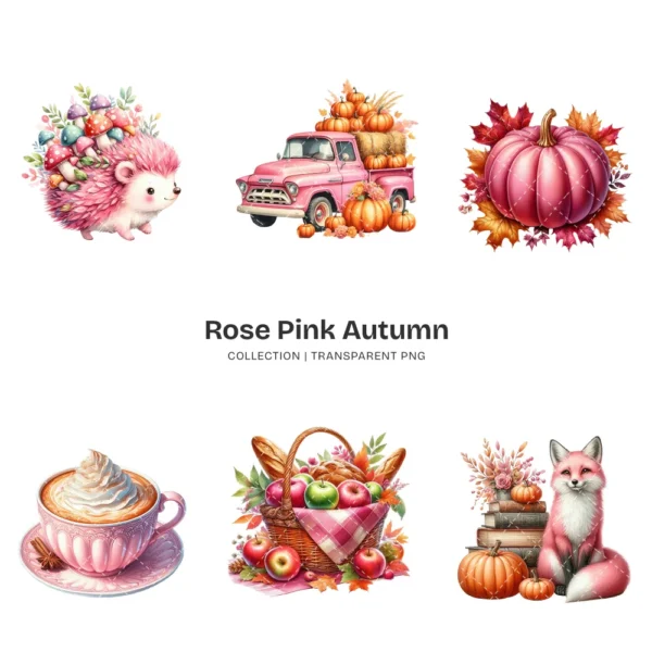 Rose Autumn PNG Clipart Collection - 60 PNG, Autumn Graphics, Pink Autumn, Coquette Fall Printables, Commercial use, Digital download