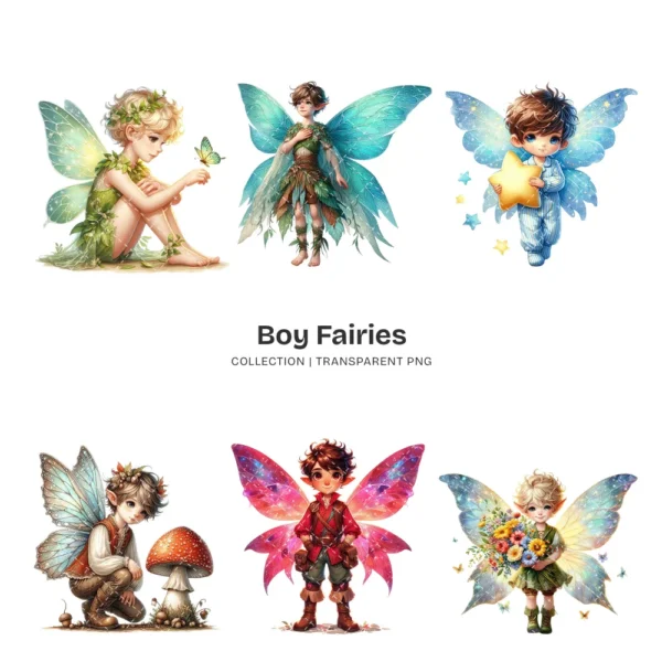 Boy Fairies PNG Clipart Collection - 68 PNG, Magical Fairy Graphics, Ethereal Fairy Printables, Commercial use, Digital download