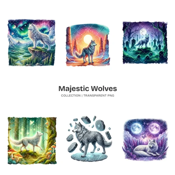 Majestic Wolves PNG Clipart Collection - 60 PNG, Wildlife Animal Graphics, Enchanted, Woodland Printables, Commercial use, Digital download