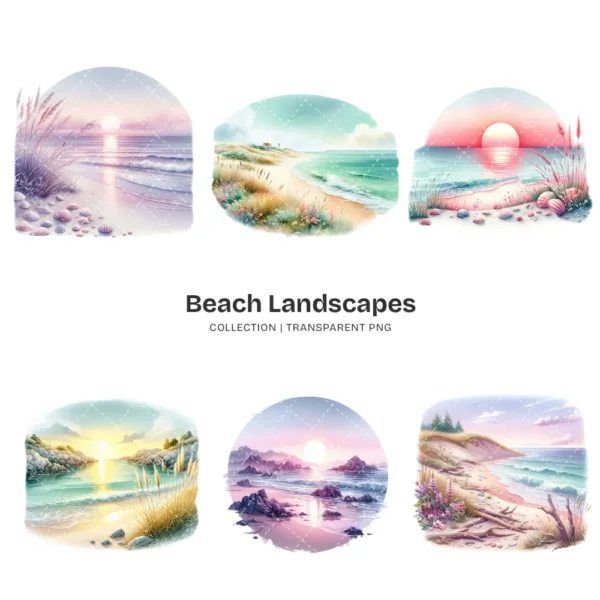 Beach Landscapes PNG Clipart Collection - 61 PNG, Scenic Coastal Graphics, Summer Travel Illustration, Commercial use, Digital download