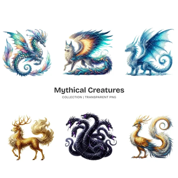 Mythical Creatures PNG Clipart Collection - 60 PNG, Enchanting creatures Graphics, Mythical Illustration, Commercial use, Digital download
