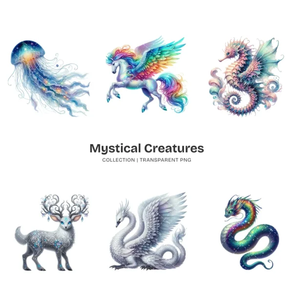Mystical Creatures PNG Clipart Collection - 60 PNG, Mythical Creatures Graphics, Magical Illustration, Commercial use, Digital download