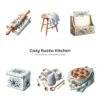 Cozy Rustic Kitchen PNG Clipart Collection - 62 PNG, Woman Baking Graphics, Dining, Groceries, Cooking Art, Commercial use, Digital download
