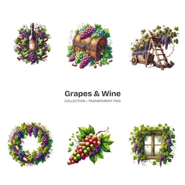 Grapes & Wine PNG Clipart Collection - 102 PNG, Fruit Graphics, Cocktail, Alcohol, Champagne Printables, Commercial use, Digital download