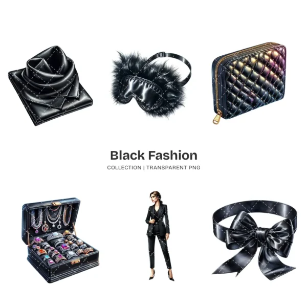 Black Fashion PNG Clipart Collection - 100 PNG, Black Lovers Graphics, Wedding Elements Printable, Commercial use, Digital download