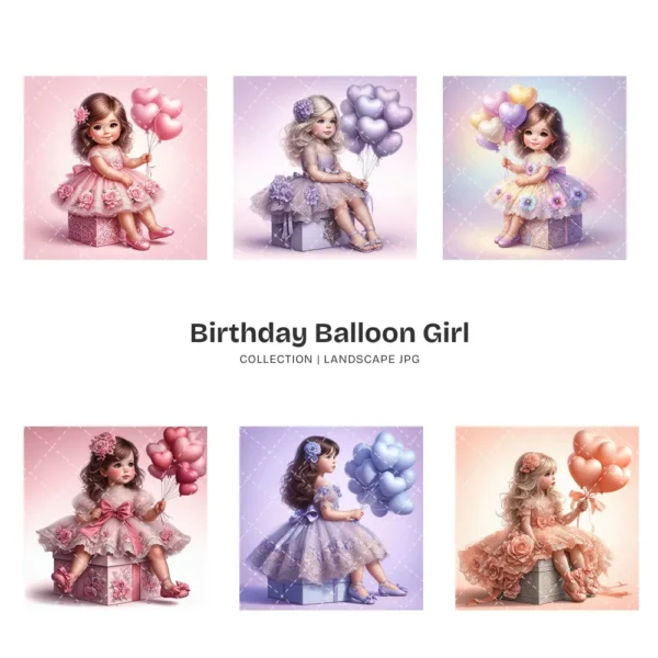 Birthday Balloon Girl PNG Clipart Collection - 62 PNG, Heart Balloons Graphics, Birthday Girl Printable, Commercial use, Digital download