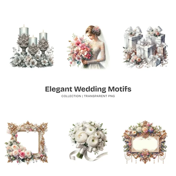 Elegant Wedding Motifs PNG Clipart Collection - 72 PNG, Save the date Graphics, Wedding Planner Printable, Commercial use, Digital download