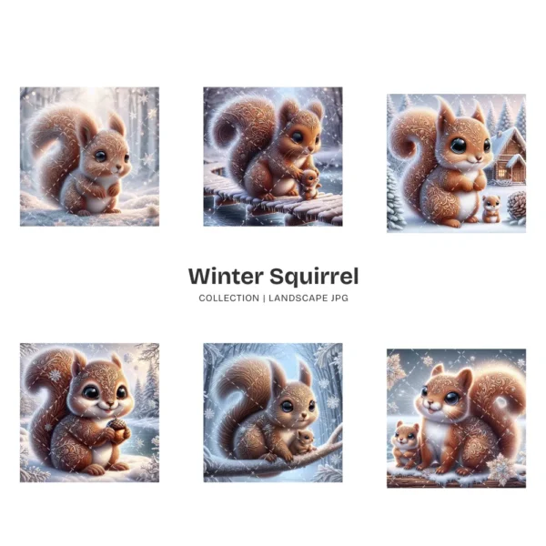 Winter Squirrel JPG Clipart Collection - 60 JPG, Snow Animal Graphics, Winter Woodland Printables, Commercial use, Digital download
