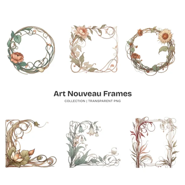 Art Nouveau Frames PNG Clipart Collection - 67 PNG, Chinoiserie Graphics, Baroque, Autumn Frames Printables, Commercial use,Digital download