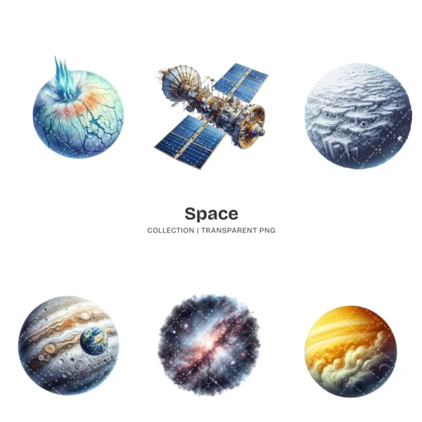Space PNG Clipart Collection - 100 PNG, Cute Planets and Stars Graphics, Solar System Printables, Commercial use, Digital Download