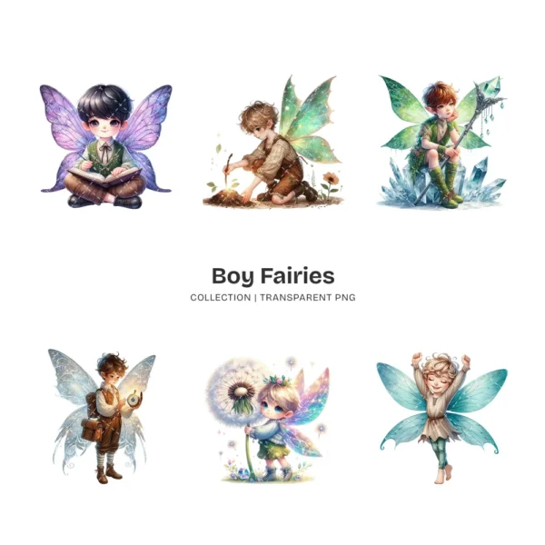 Boy Fairies PNG Clipart Collection - 68 PNG, Magical Fairy Graphics, Ethereal Fairy Printables, Commercial use, Digital download