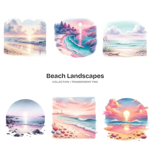 Beach Landscapes PNG Clipart Collection - 61 PNG, Scenic Coastal Graphics, Summer Travel Illustration, Commercial use, Digital download