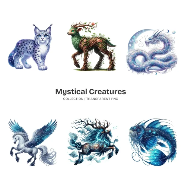 Mystical Creatures PNG Clipart Collection - 60 PNG, Mythical Creatures Graphics, Magical Illustration, Commercial use, Digital download