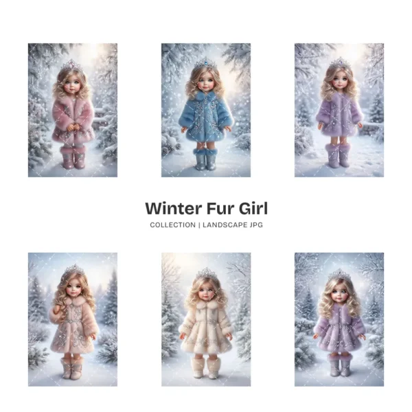 Winter Fur Girl JPG Clipart Collection - 66 JPG, snow princess Graphics, Frosty Scenes, Winter Printable, Commercial use, Digital download